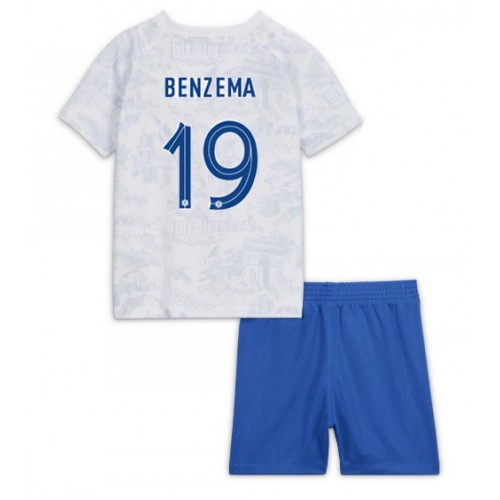 Dres Francuska Karim Benzema #19 Gostujuci za djecu SP 2022 Kratak Rukav (+ kratke hlače)